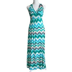 Nordstrom Women’s Long Jersey Maxi Flowy Boho Dress XS Green Blue Sleeveless